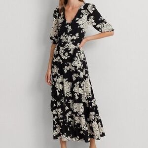 Lauren Ralph Lauren. Floral Belted Bubble Crepe Dress.